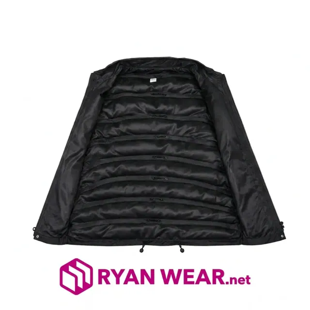 The inside of the Ryanwear Packing Jacket with horizontal zipped tube pockets across the lining