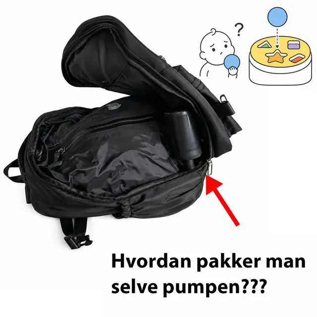 En pakket vakuumrygsæk med pumpen liggende oven på tøjet