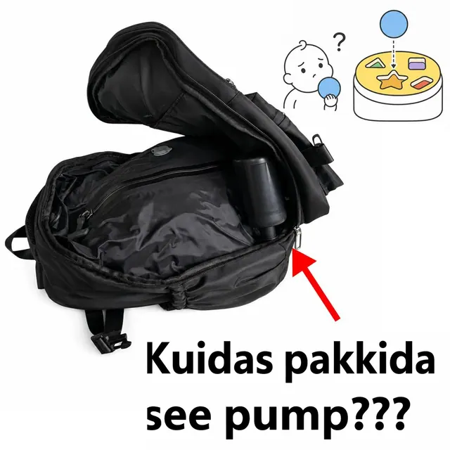 Pakitud vaakumseljakott, mille riiete peal lebab pump