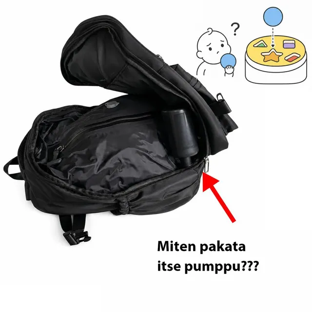Pakattu vakuumireppu, jonka pumppu on vaatteiden päällä