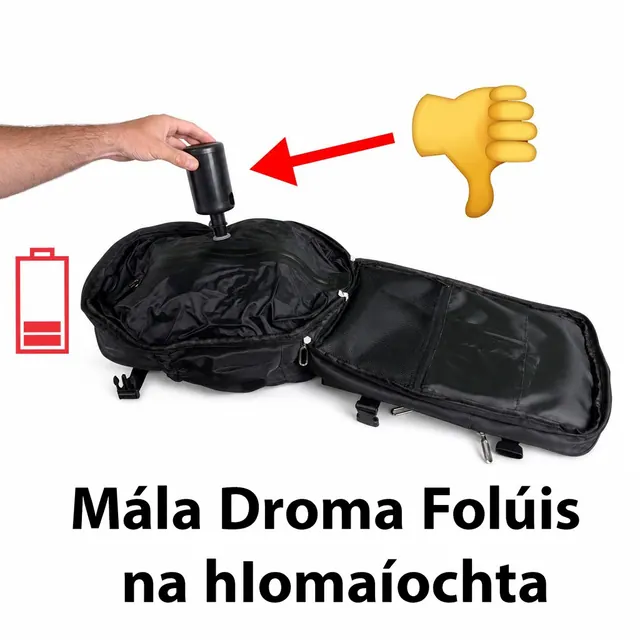 Mála droma folúis oscailte agus caidéal beag ceallra ceangailte dá chomhla