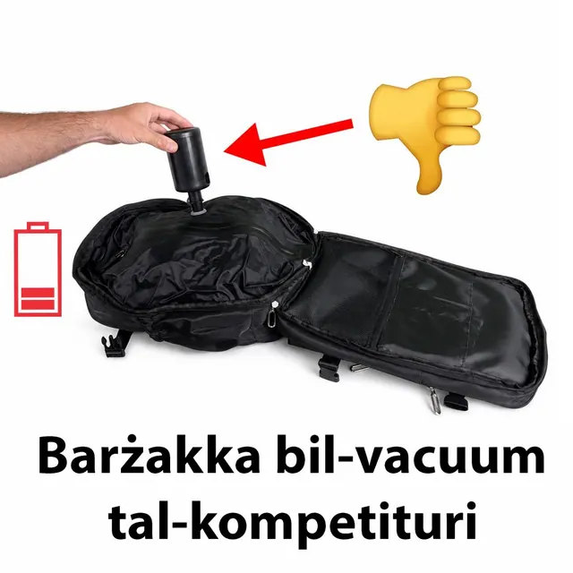Barżakka tal-vakwu miftuħa b'pompa żgħira bil-batterija mwaħħla mal-valv tagħha