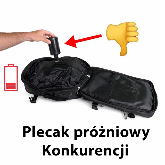 Otwarty plecak próżniowy z małą pompką na baterię podłączoną do zaworu