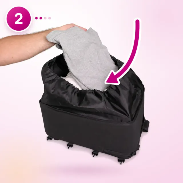 Step 2: a jumper goes into the base of the compression backpack