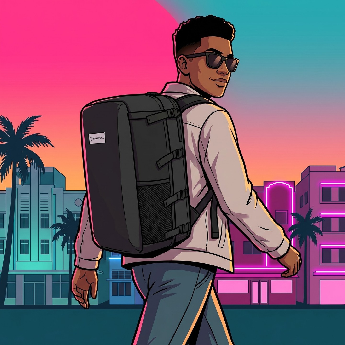 Loading your next city… 🌴🌇 Stride in like the main character with a full week of outfits squeezed flat between two pan